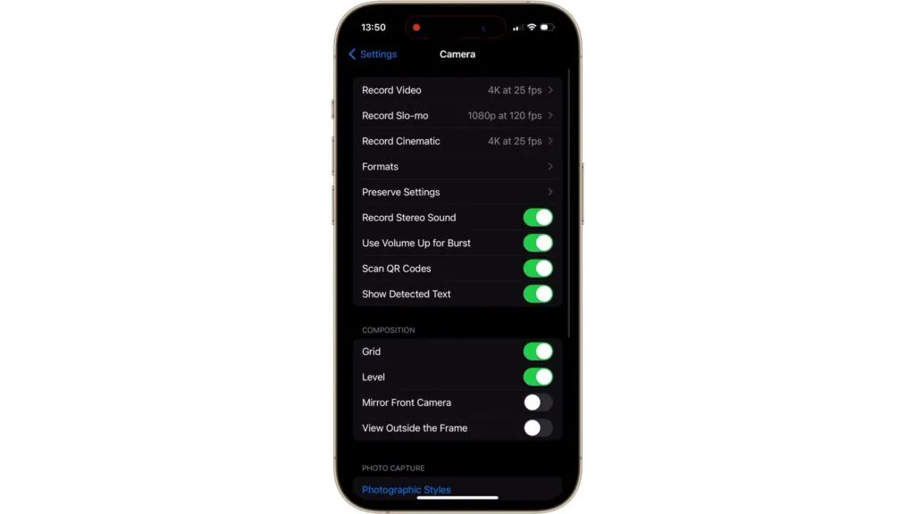 تنظیمات دوربین آیفون برای کیفیت بال