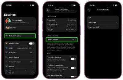 تنظیمات کنترل دوربین با ایرپادز