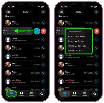 یادآور تماس مجدد در اپلیکیشن Phone