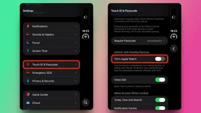تنظیمات باز کردن قفل آیفون از طریق دستگاه‌های نزدیک در iOS